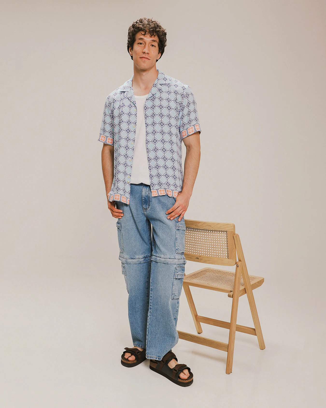 Jeans Bermuda Baggy Cargo Azul