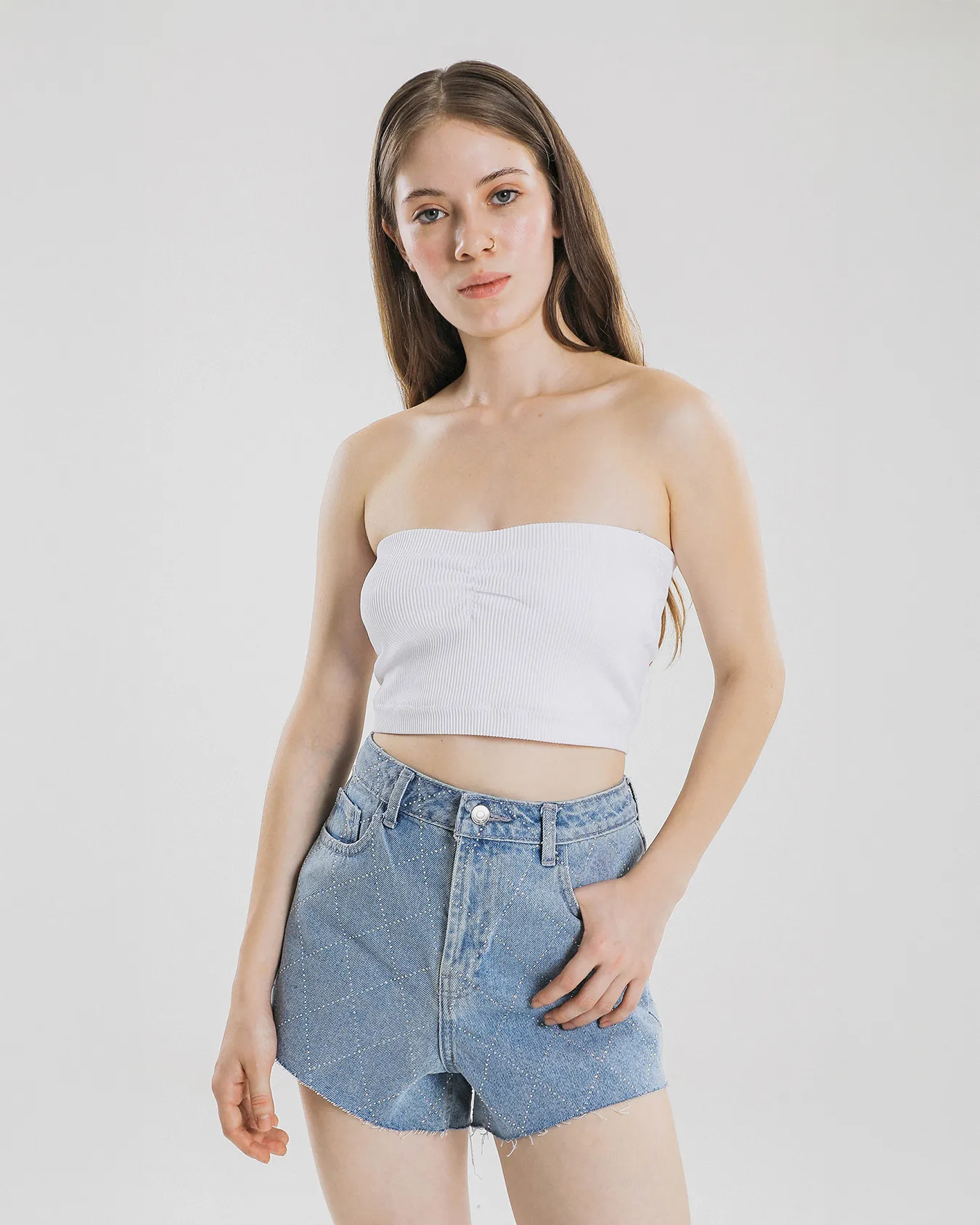 Crop Top Bandeau Fruncido