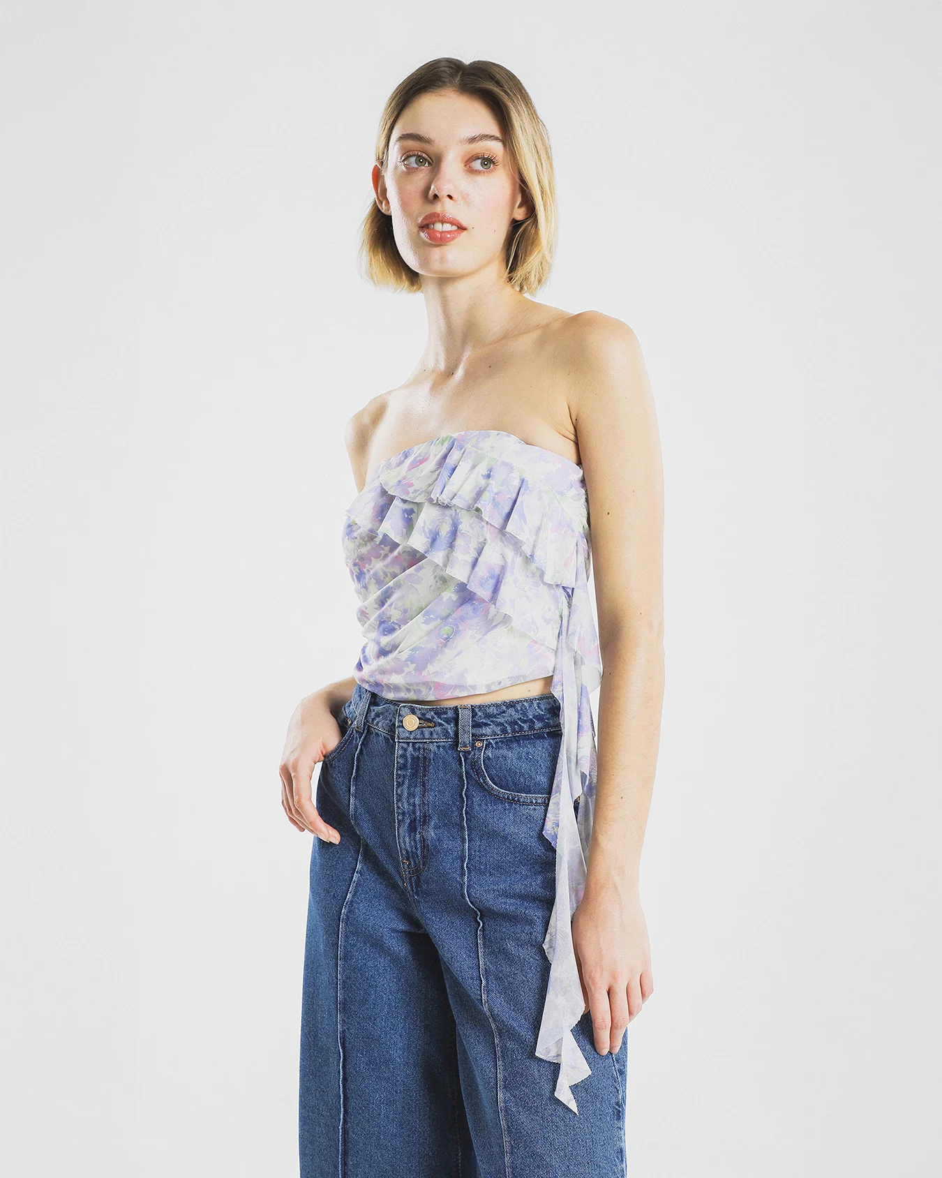 Crop Top Strapless Mesh