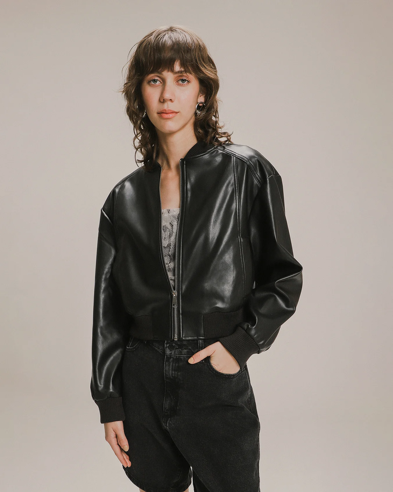 Chamarra Bomber Efecto Piel
