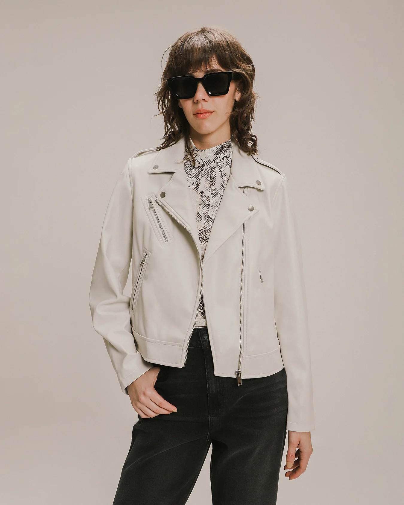 Chamarra Biker Blanca