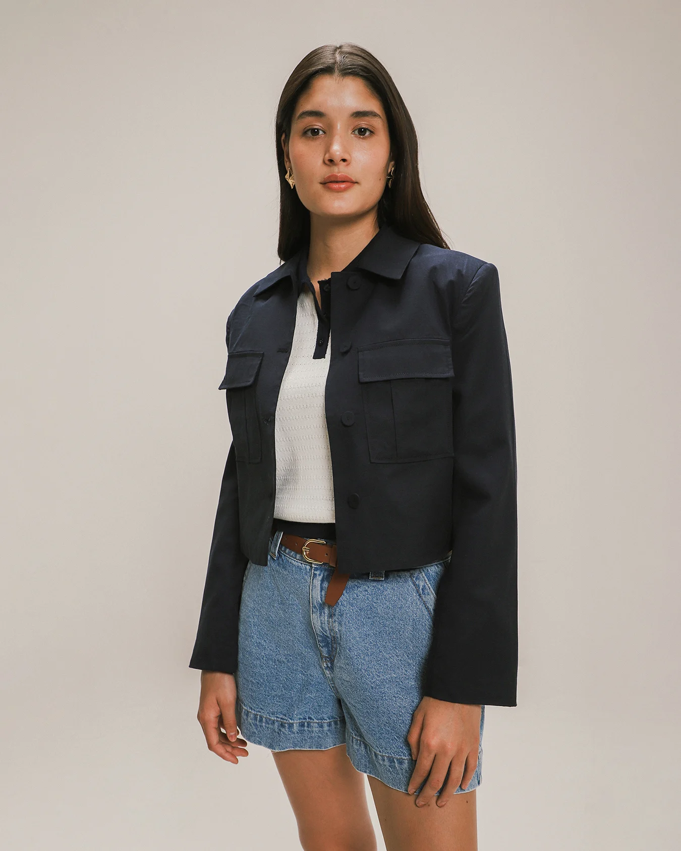 Chamarra Cropped Bolsillos
