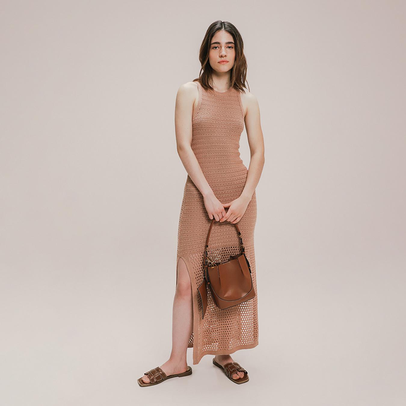 Vestido Largo Tejido Beige 6 Vestido Largo Tejido Beige