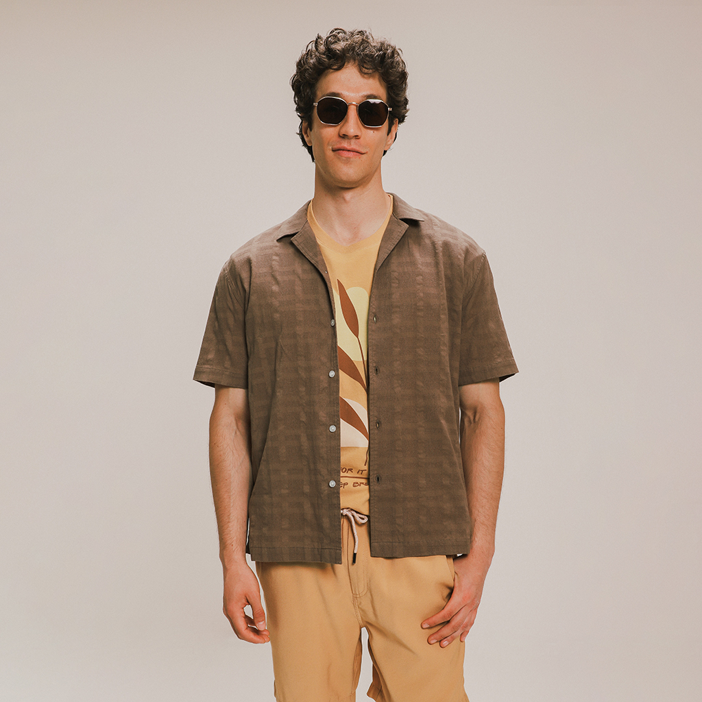 Camisa Fit Relaxed Café 6 Camisa Fit Relaxed Café