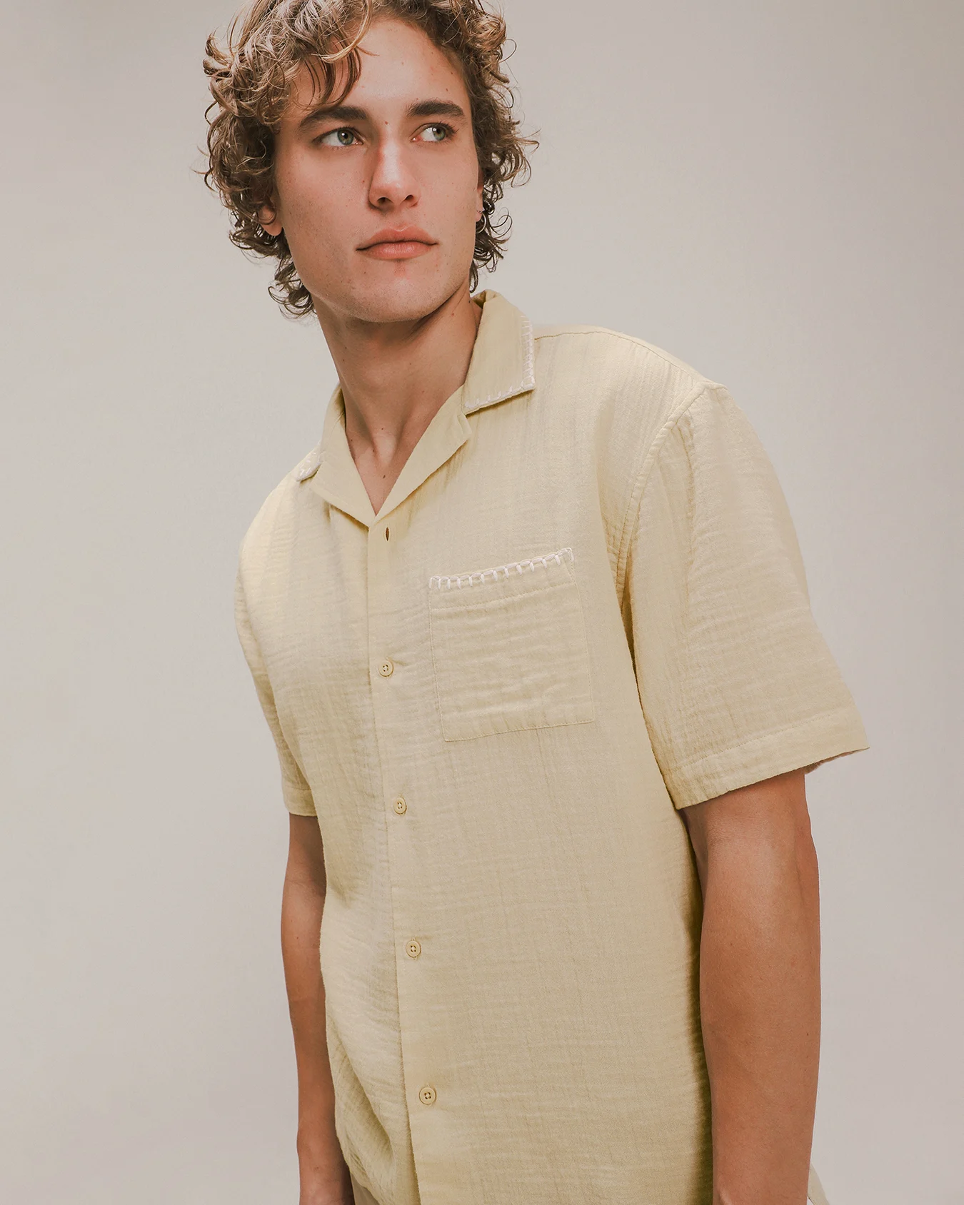Camisa Manga Corta Beige 1 Camisa Manga Corta Beige