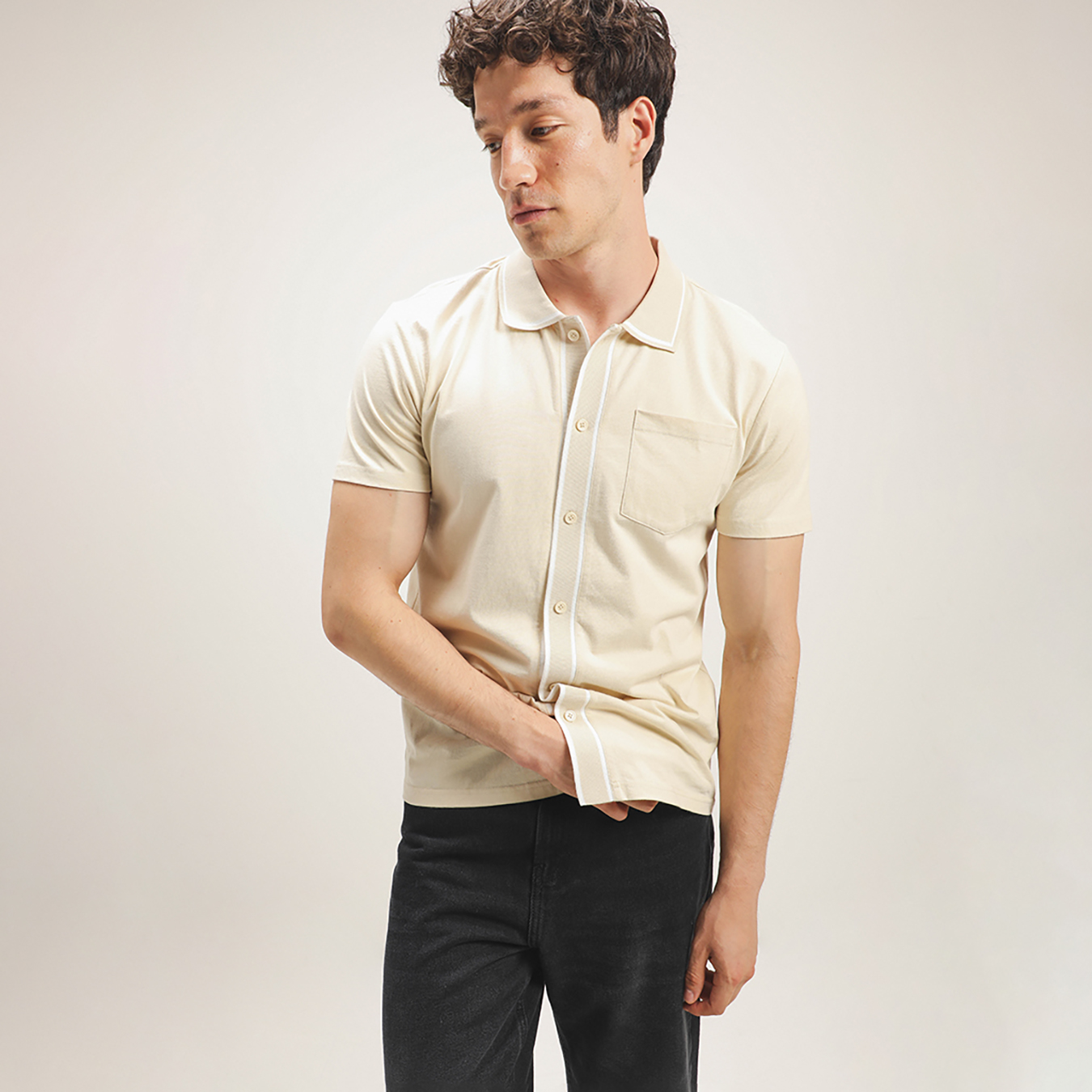 Polo Manga Corta Beige 6 Polo Manga Corta Beige
