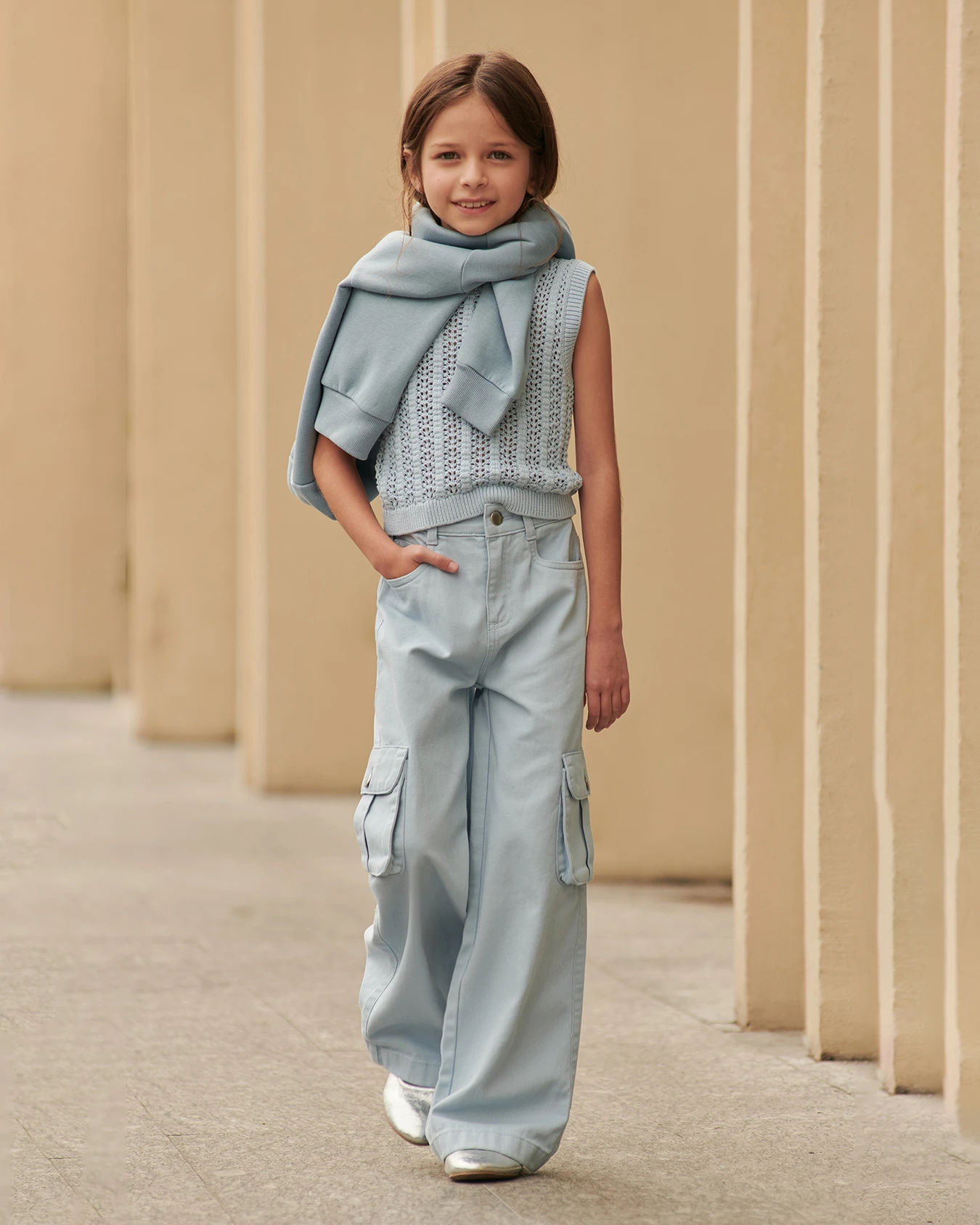 Pantalón Wide Leg Cargo Azul 1 Pantalón Wide Leg Cargo Azul