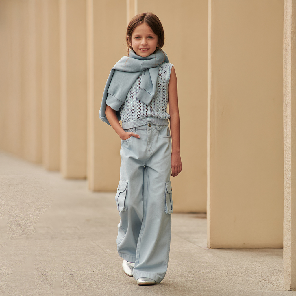 Pantalón Wide Leg Cargo Azul 4 Pantalón Wide Leg Cargo Azul