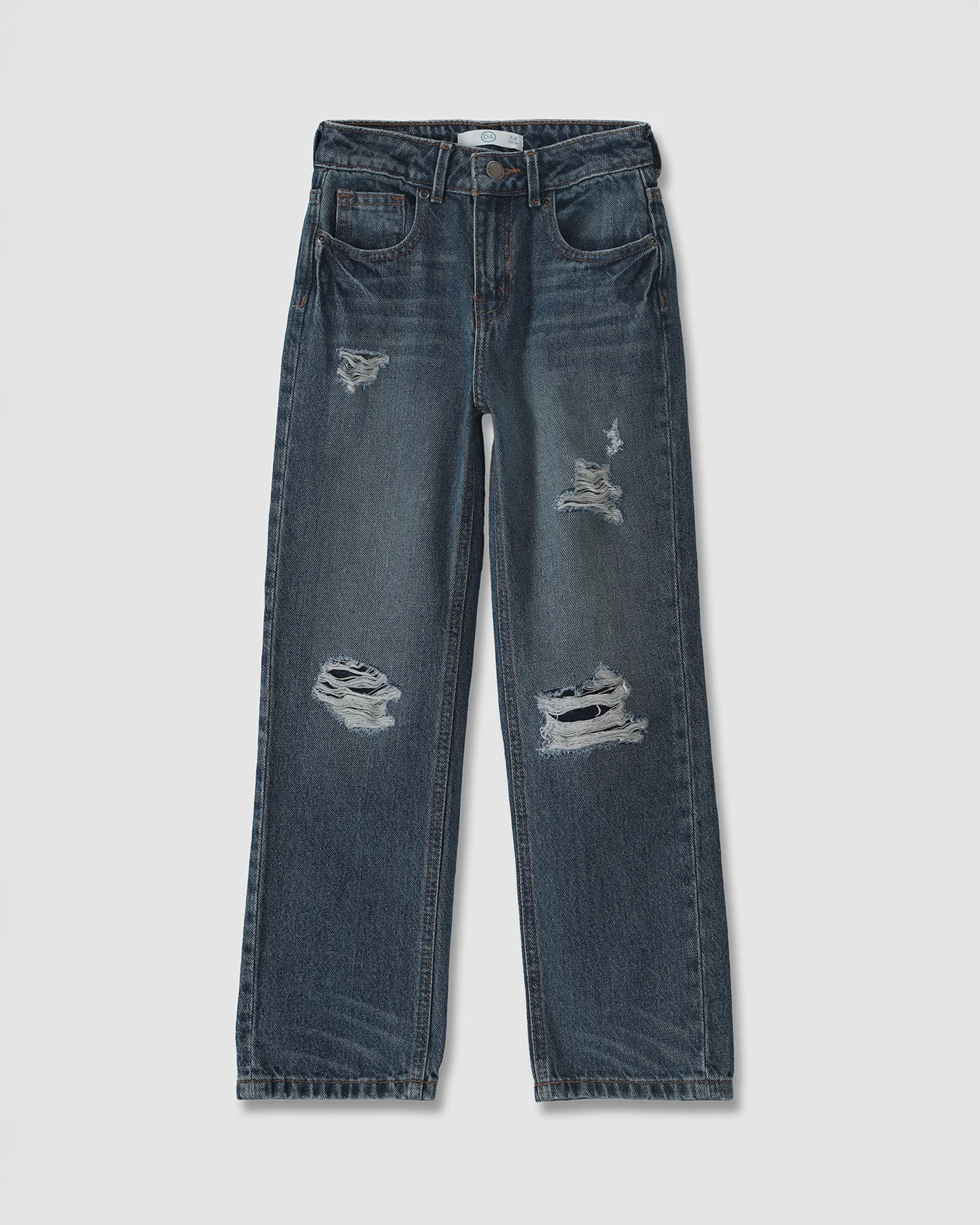 Jeans Straight Azul Destrucciones