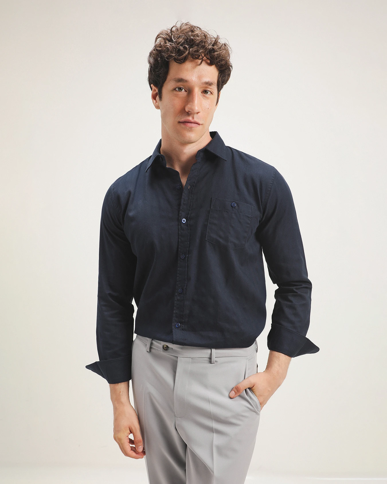 Camisa Fit Regular Azul 3 Camisa Fit Regular Azul