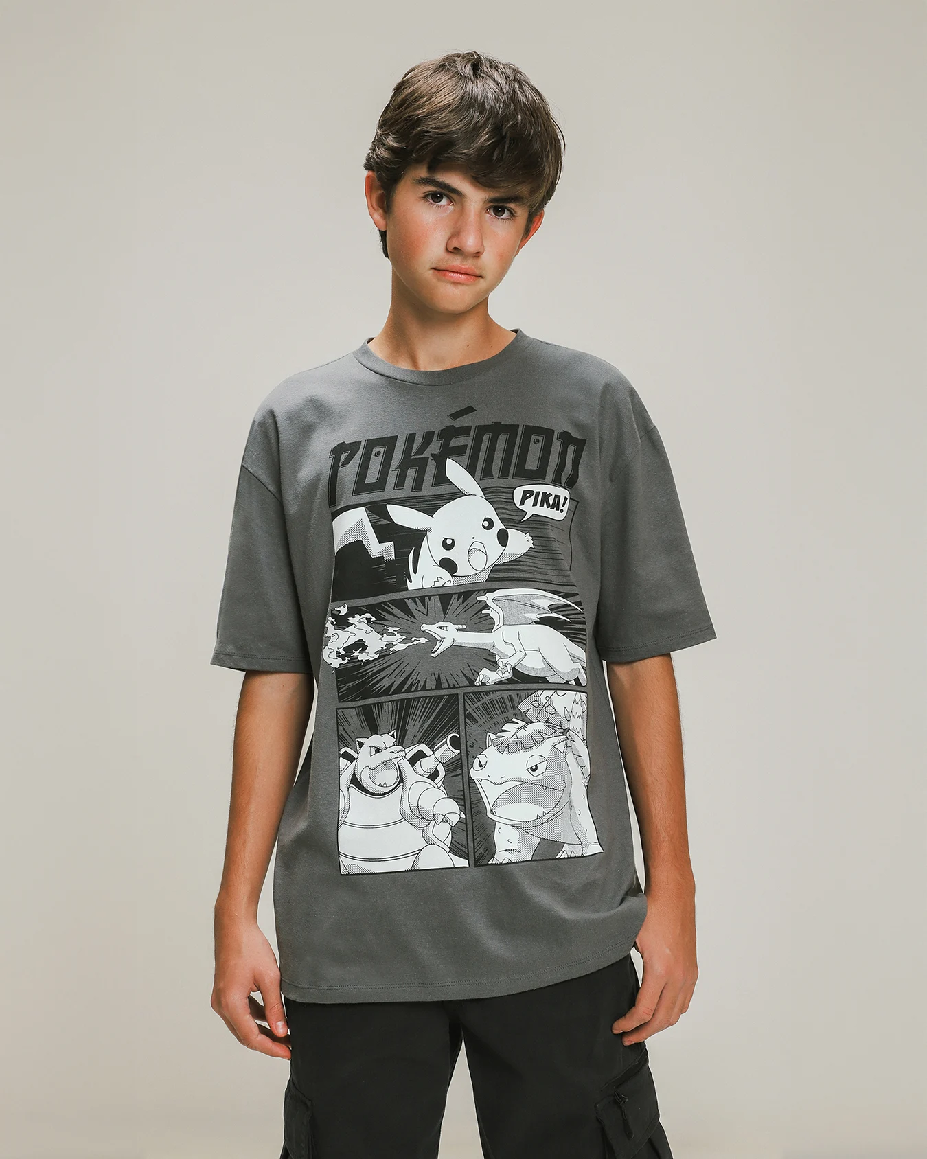 Playera Gris Manga Corta Pokémon